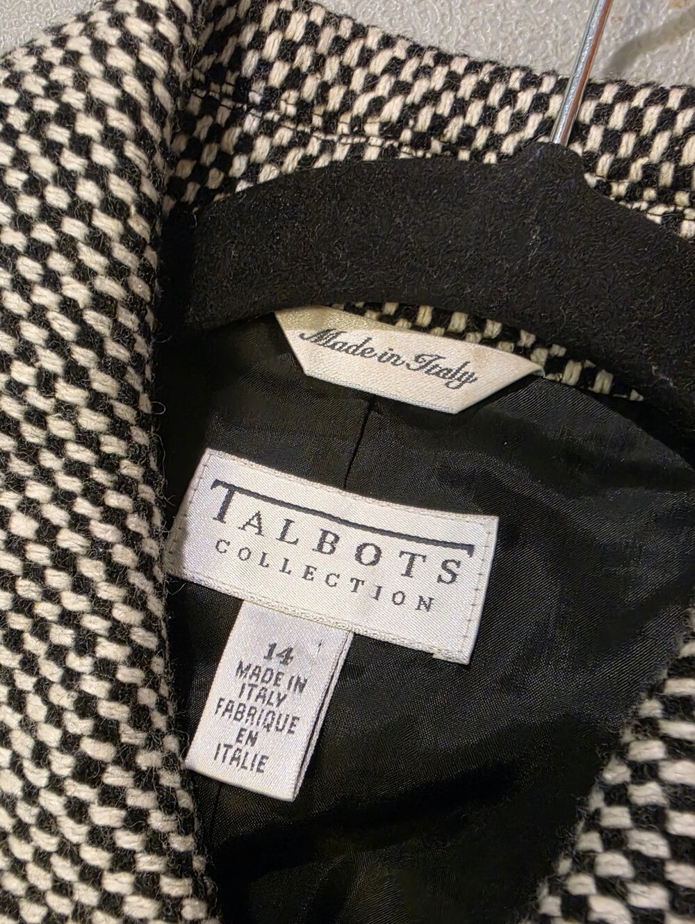 Talbots Wool Silk Cashmere Black Whte Tweed Blazer Jackt Vintage Quiet Luxury 14